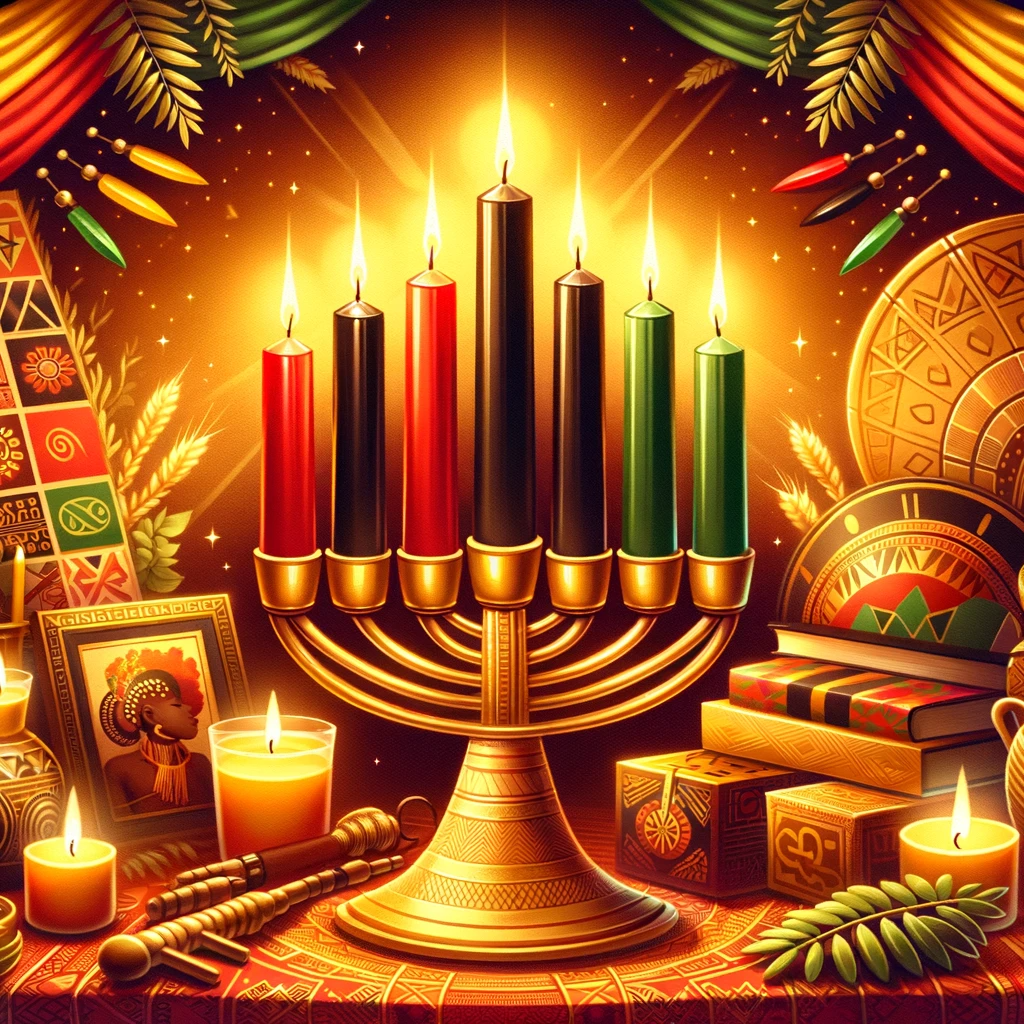 DALL·E 2023-12-26 17.16.28 - A warm and engaging social media post for the second day of Kwanzaa, centered around the principle of self-determination (Kujichagulia). The image sho